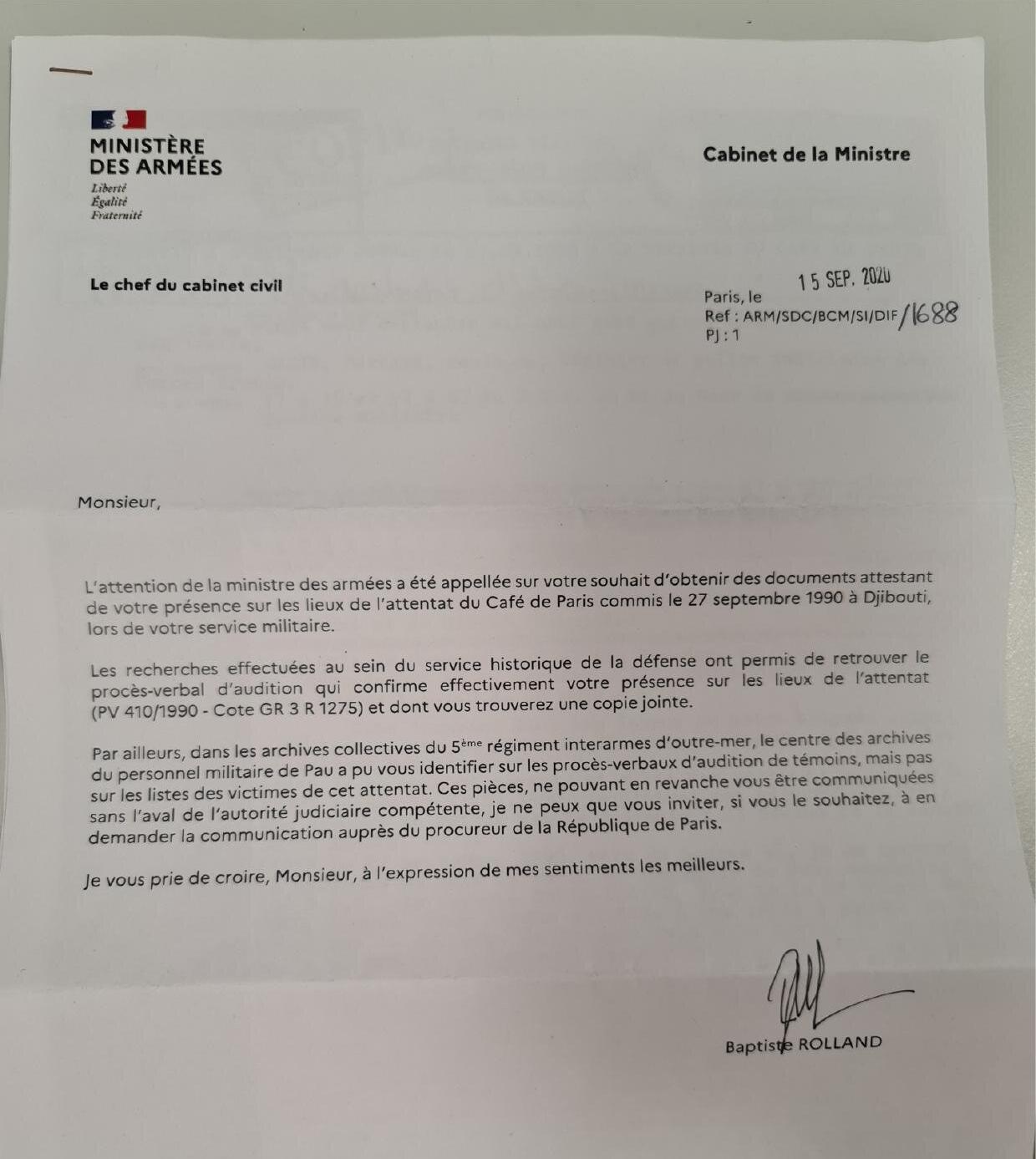 Courrier Ministère des Armées