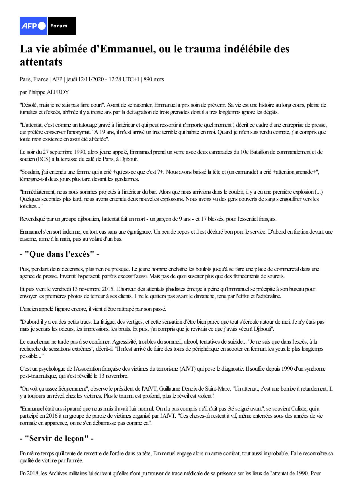 Dépêche AFP page 1